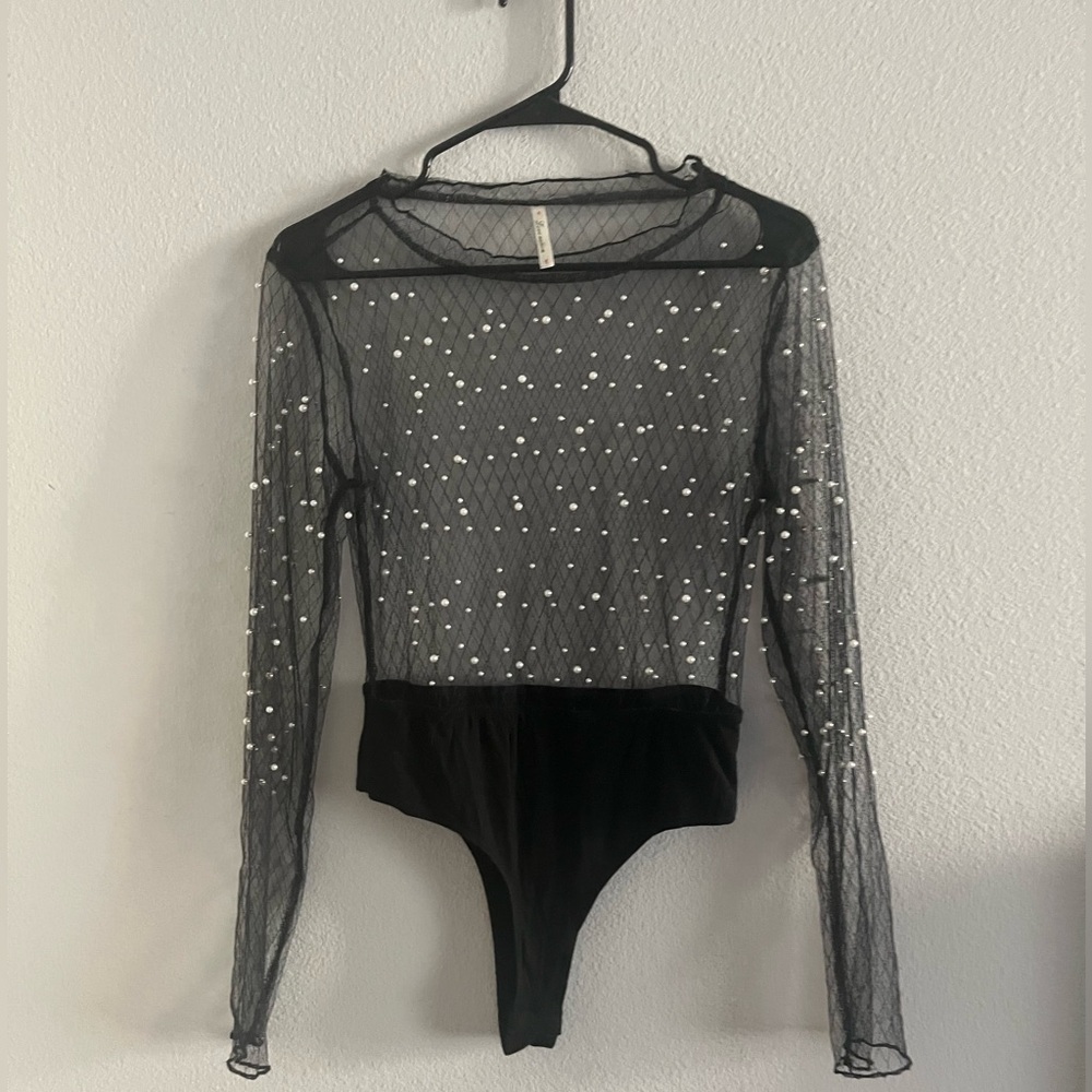 Black see-through top with pearls by Love Nation